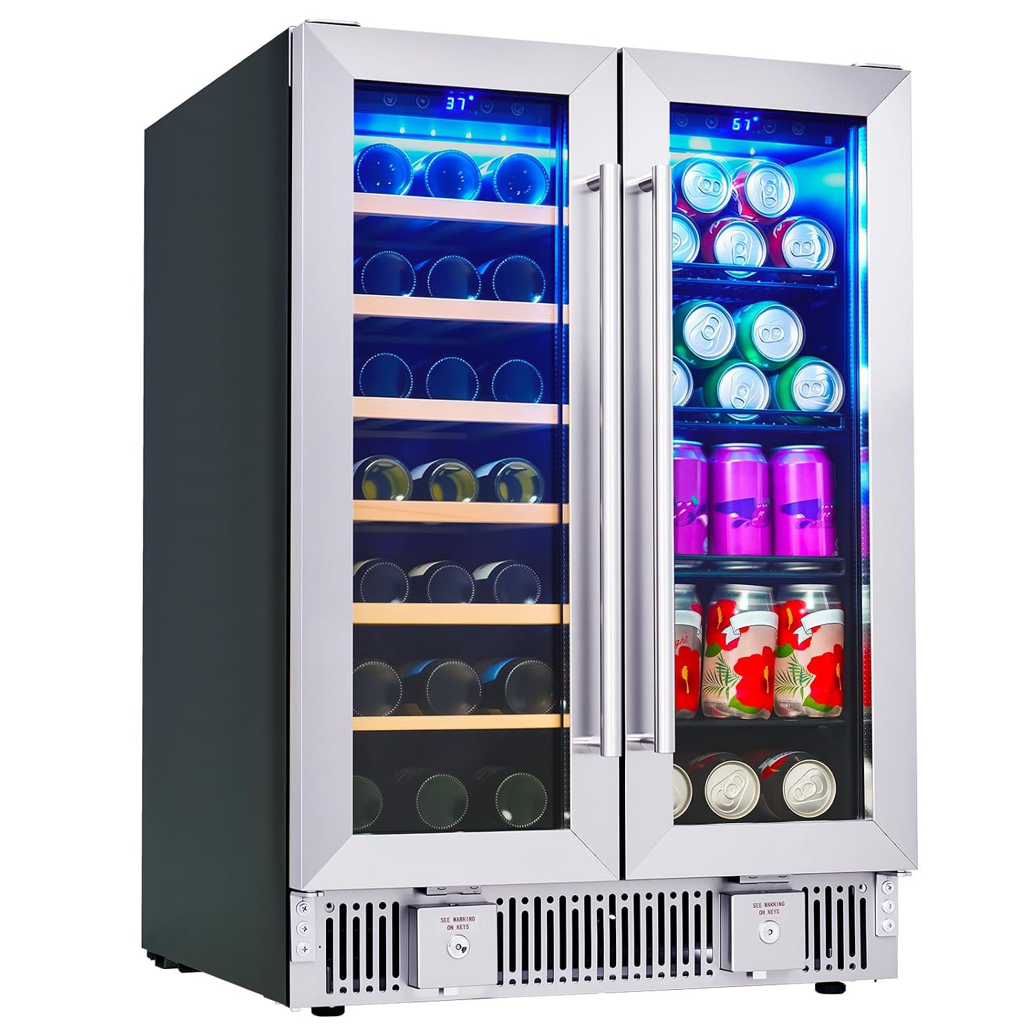 Wine Beer Fridge Dual Zone - Getränkekühlschrank, 24-Zoll-Dual-Zone-Wein- und Bierkühlschrank mit Glastür,