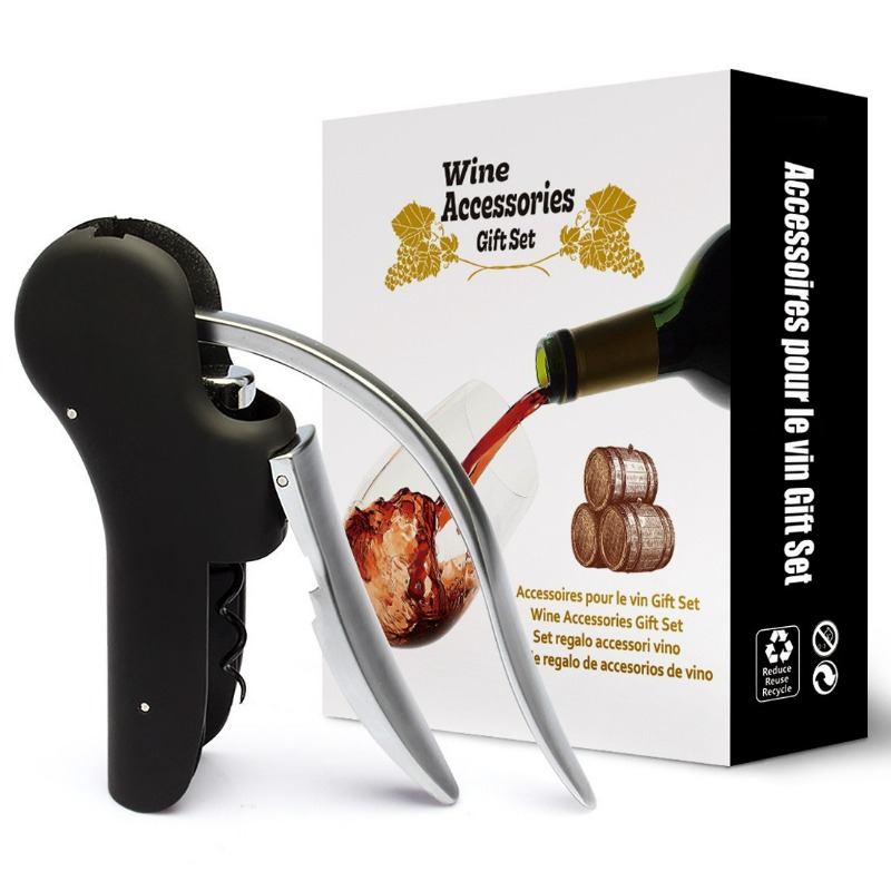 Cork Screw Lever - Flaschenöffner-Set mit Korkenzieher, Korkheber, Folienabschneider und
