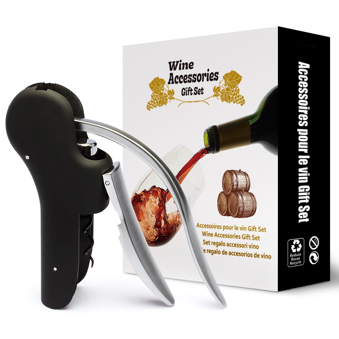 Cork Screw Lever - Kaninchen-Hebel-Weinkorkenzieher-Set, Manueller Weinflaschenöffner mit Folienschneider und