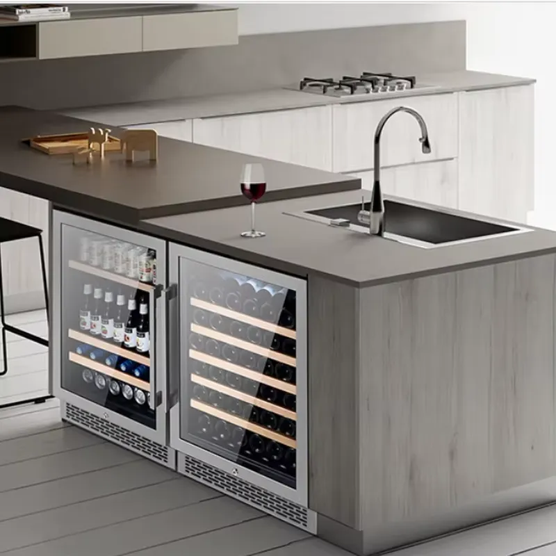 Wine Beer Fridge Dual Zone - 48-Flaschen-Weinkühlschrank mit Doppelglastür, Bierkühler, Getränkebar-Vitrine für