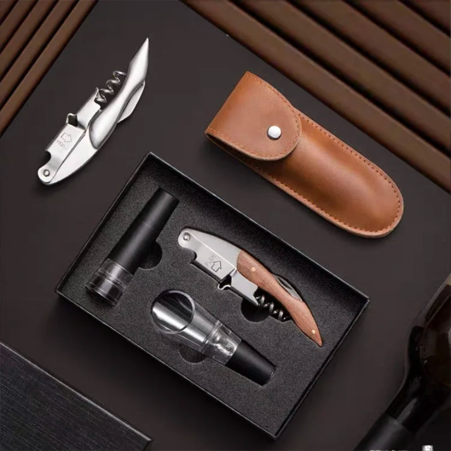 Taste Wine Beer Kitchen - Korkenzieher mit Holzgriff, professioneller Weinöffner, Geschenkset,
