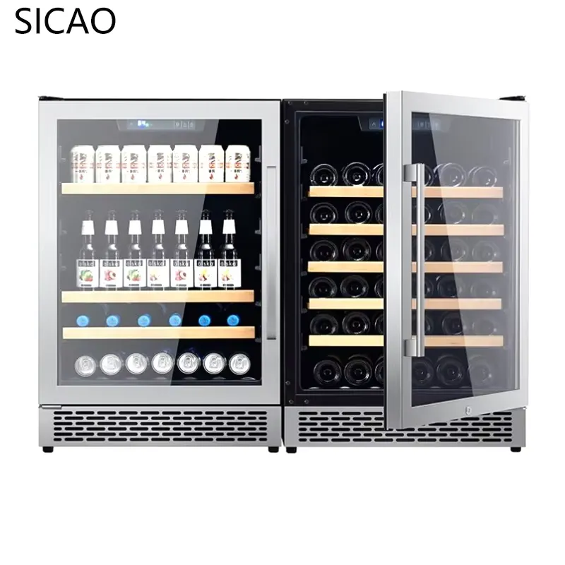 Wine Beer Fridge Dual Zone - 2-türiger Wein- und Bierkühlschrank mit Glasvitrine,