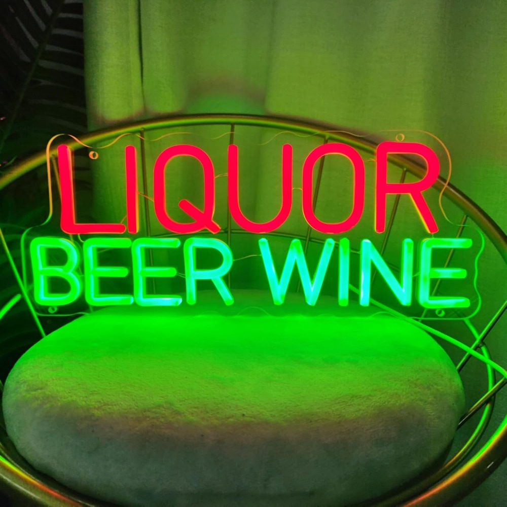 Wine Beer Whiskey Year - LED-Neonschild für Likör, Bier und Wein,
